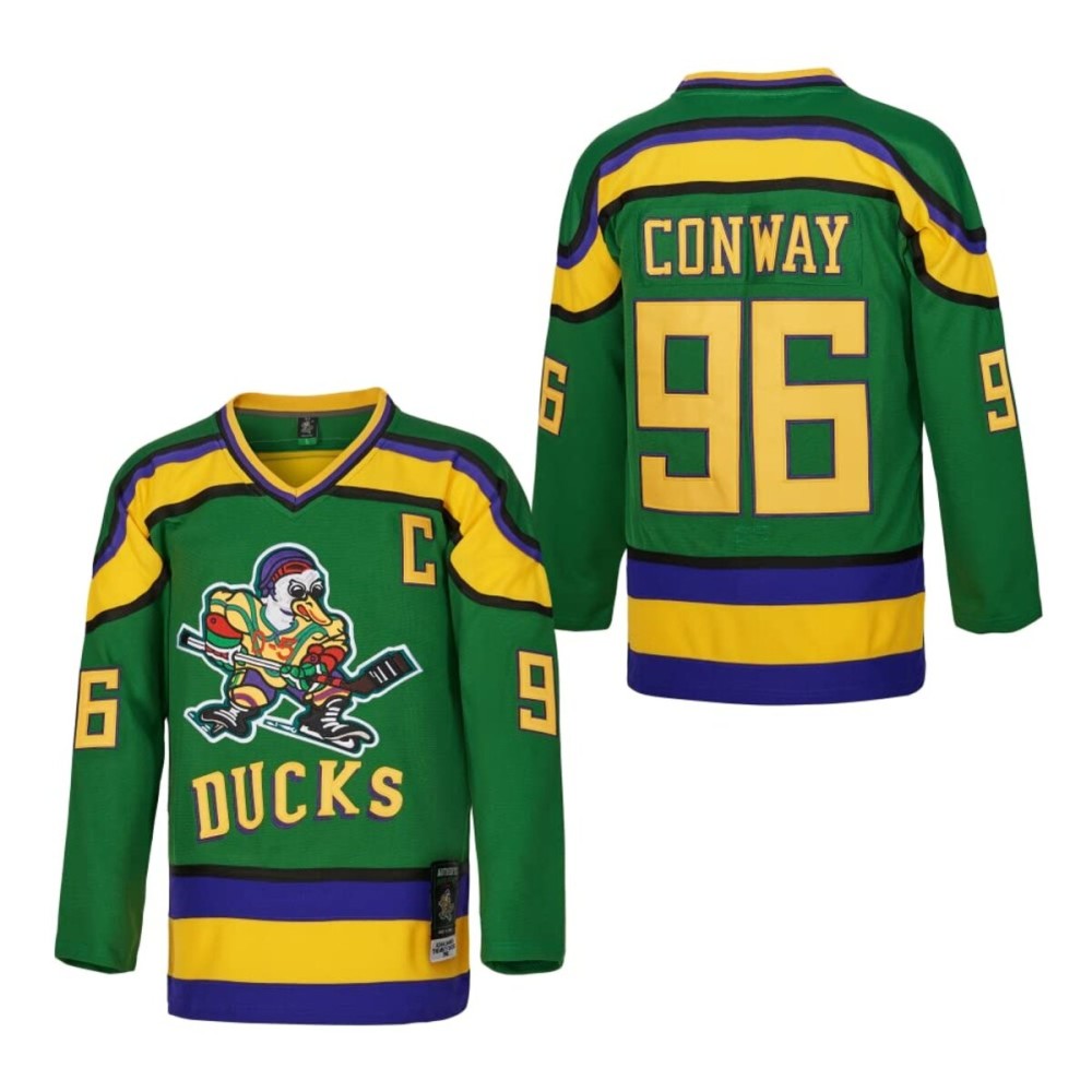 D-5 Youth Mighty Ducks Jersey 96 Conway 99 Banks Jersey,Movie Ice Hockey Jersey for Kids (96-Green,Medium)