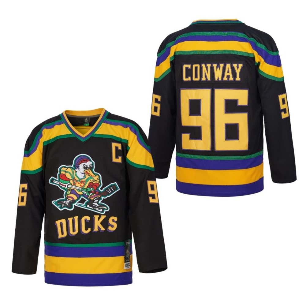 D-5 Youth Mighty Ducks Jersey 96 Conway 99 Banks Jersey,Movie Ice Hockey Jersey for Kids (96-Black,X-Large)