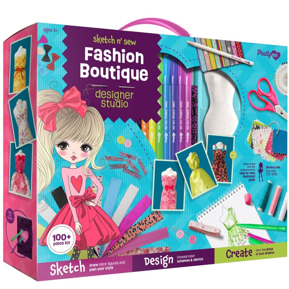 Pretty Me Fashion Design Studio - Sewing Kit for Kids - Designer Dress Girls Arts Crafts Kits Ages 8, 9, 10, 11, 12 Age - Sketch, Sew, Style - Kid Art Projects Gift - Girl Craft Activities Gifts