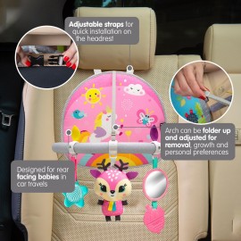 BENBAT Car Seat Toys for Babies - Double Sided Rear Facing Carseat Toy with Baby Mirror for Infants Girls and Boys 0-18 Months, Pink
