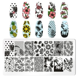 XEAOHESY 6pcs Seaside Scenery Nail Stamping Plate Nail Stamping Kit for Nails Summer Beach Coconut Trees Sunset Waves Sea Animals Image Plates Nail Stamper Kit Nail Stamping Plates for Nails