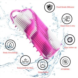 YEALIFE Silicone Body Scrubber, 2 in 1 Body Brush & Hair Scalp Brush for Shower and Bath, Easy Clean, Lathers Well, Stimulating Blood Circulation More Hygienic Than Loofah,Women Men.Purple,Green