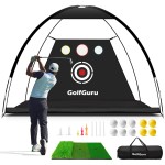 Golfguru All in 1 Golf Practice Net - 10x7ft Tri-Turf Mat, Impact Target, 10 Balls, 7 Tees, Carry Bag, Golf Net for Backyard Driving Chipping Indoor