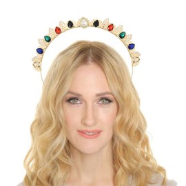Urieo Gold Halo Crown Headband Rhinestone Leaf Tiara Head Band Greek Goddess Headpiece Celestial Costume Wedding Hair Accessory for Women