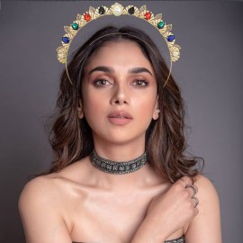 Urieo Gold Halo Crown Headband Rhinestone Leaf Tiara Head Band Greek Goddess Headpiece Celestial Costume Wedding Hair Accessory for Women