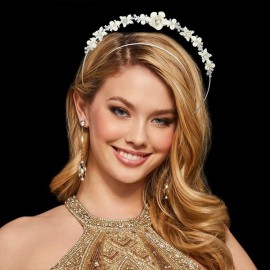 Urieo Flower Rhinestone Crown Headband Halo Crown Headpiece Silver Crystal Goddess Bridal Halloween Celestial Tiara Hair Accessory for Women