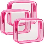 F-color 3 Pack Toiletry Bags for Travel - TSA Approved Clear Quart Size Cosmetic Bag, Matte Rose Red(for age 12 or above)