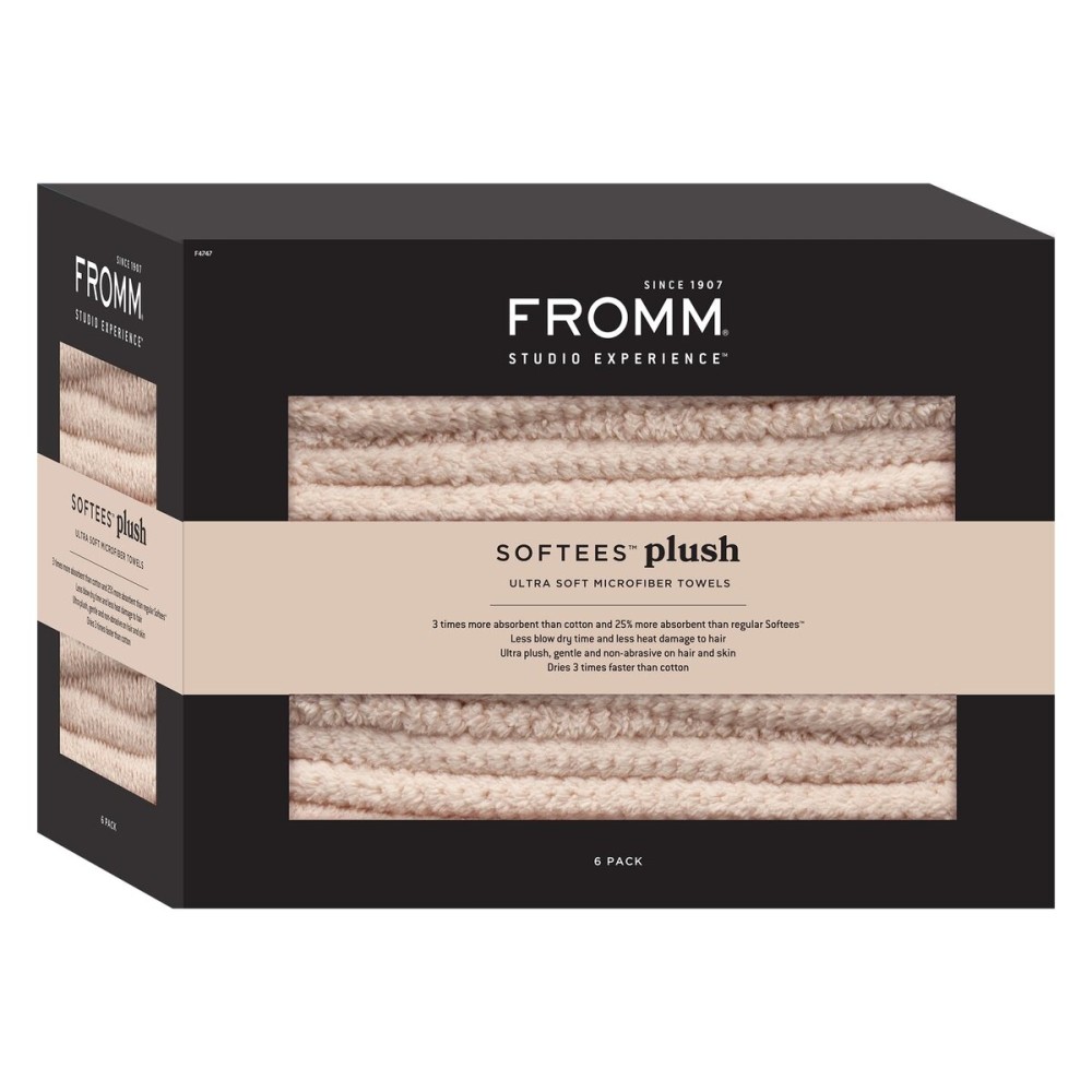 Fromm Softees Plush Microfiber Towels for Hair Salon, Barber, Spa, Ultra Soft Hair Wrap for Drying Hair, Hands, Face, Oatmeal, 20 x 34 Inches, 6 Pack