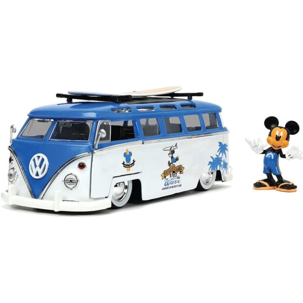 Jada Toys Disney Mickey and Friends 1:24 Volkswagen T1 Bus Die-cast Car w/ 2.75 Mickey Mouse Figure, Toys for Kids and Adults