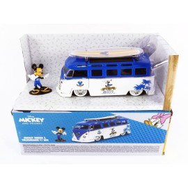 Jada Toys Disney Mickey and Friends 1:24 Volkswagen T1 Bus Die-cast Car w/ 2.75 Mickey Mouse Figure, Toys for Kids and Adults