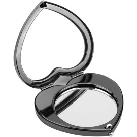 EYIDADAE Mini Vintage Heart Elegant Metall Makeup Mirror, Portable 1X/2X Magnifier (Black)