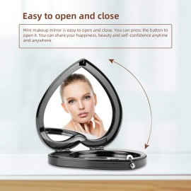 EYIDADAE Mini Vintage Heart Elegant Metall Makeup Mirror, Portable 1X/2X Magnifier (Black)