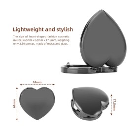 EYIDADAE Mini Vintage Heart Elegant Metall Makeup Mirror, Portable 1X/2X Magnifier (Black)