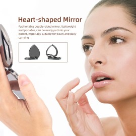 EYIDADAE Mini Vintage Heart Elegant Metall Makeup Mirror, Portable 1X/2X Magnifier (Black)