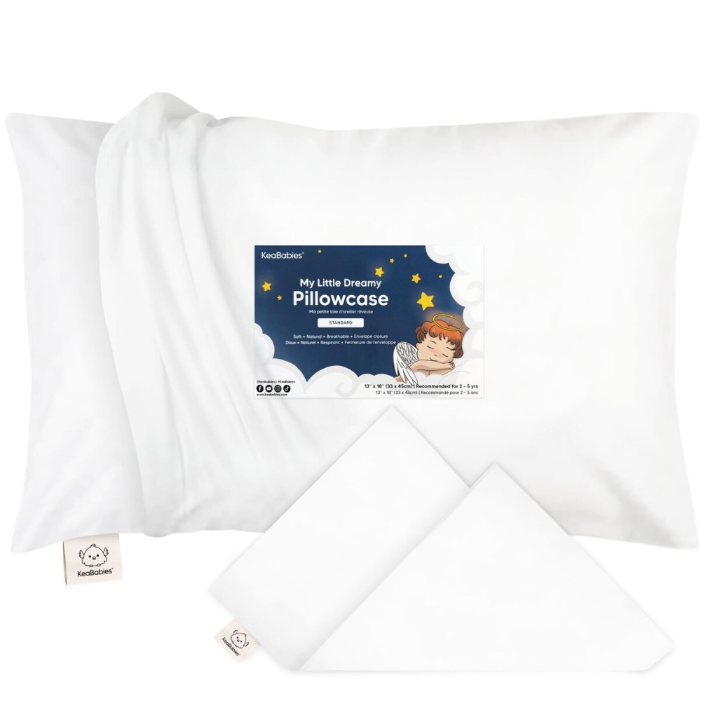 KeaBabies Toddler Pillowcase 13x18 - Organic Cotton Toddler Pillowcase for Kids, Boys, Girls, Soft & Durable Cotton Cover for Miniature Sleepy Pillows, Cute Colors,Pillow Sold Separately(Soft White)