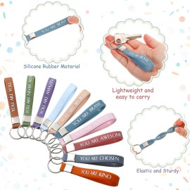 Inbagi 10 Set Inspirational Gifts Bulk for Women with 10 Keychains and 10 Bags Thank You Employee Appreciation for Adults (Rainbow)