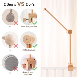 Wooden Crib Mobile Arm | Baby Crib Mobile Arm Wooden Holder | Rotatable Adjustable Anti Slip Attachment Clamp for Sturdy Mobile Hanger (Only Arm)