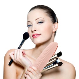 Travel Makeup Bag, PIPUHA Silicone Makeup Brush Holder, Portable Cosmetic Travel Bag, Soft and Fasion Makeup Tools Organizer for Travel --Pink, pink