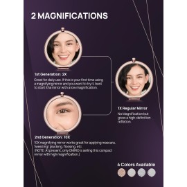 OMIRO 1X/10X Magnifying Compact Mirror, Mini Mix Diamond Metal Pocket Makeup Mirror (Rose Gold)