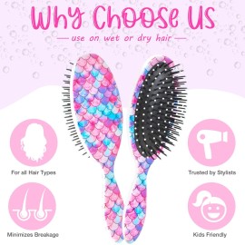 Girls Detangling Brush for Curly, Wet/Dry, and Thick Hair - Pain-Free Mermaid Tail Design for Kids and Women Girls Detangling Brush for Curly, Wet/Dry, and Thick Hair - Pain-Free Mermaid Tail Design for Kids and Women