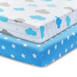 2 Pack Fitted Crib Sheets for Boys in 100% Jersey Knit Cotton -Boys Crib Mattress Sheets in Celestial Themes - Blue with White Stars and White with Blue and Gray Clouds by Everyday Kids
