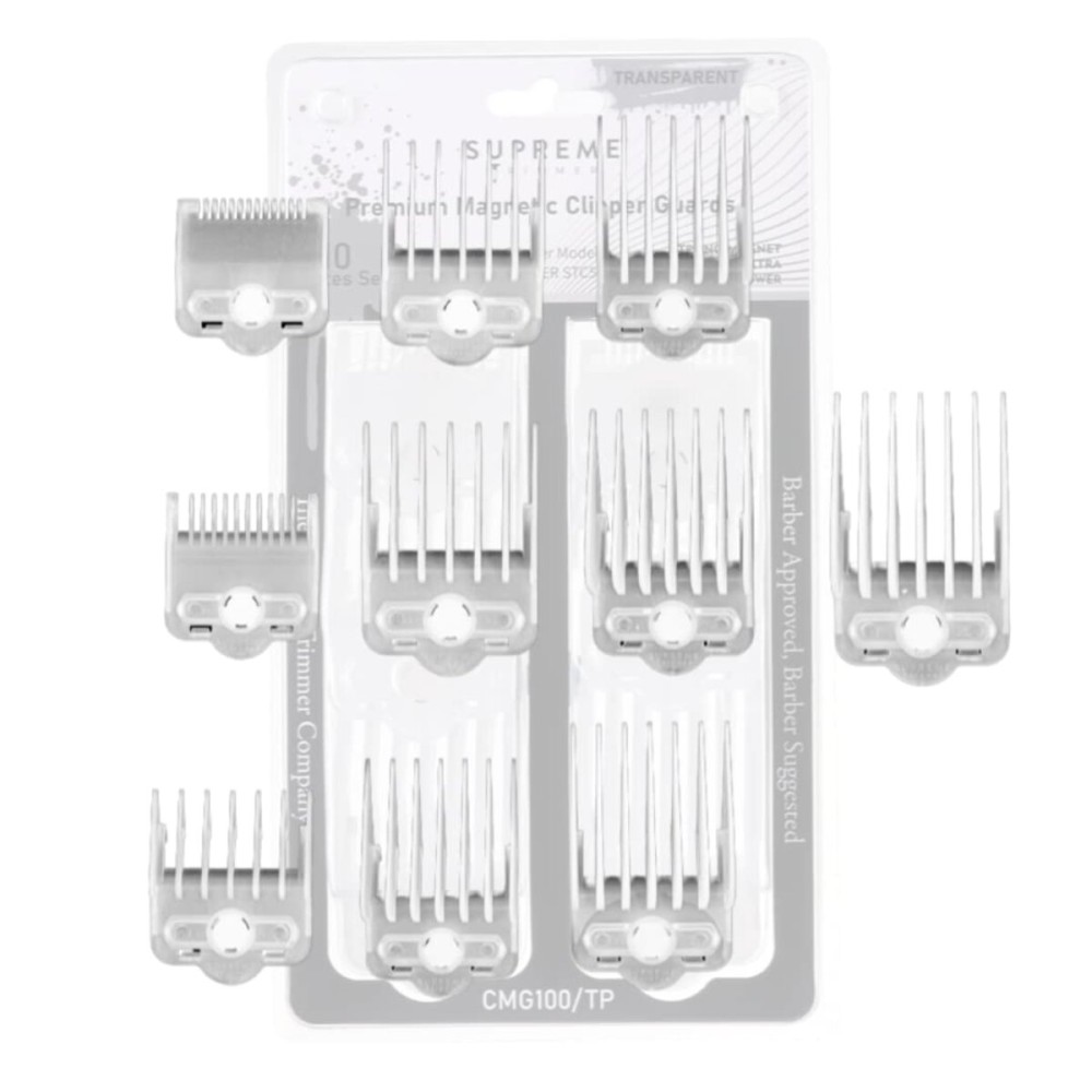 Supreme Trimmer Magnetic Guide Combs for Clippers | CMG100 Hair Clipper Guards, 10 Cutting Lengths | Frosted Transparent Supreme Trimmer Magnetic Guide Combs for Clippers | CMG100 Hair Clipper Guards, 10 Cutting Lengths | Frosted Transparent