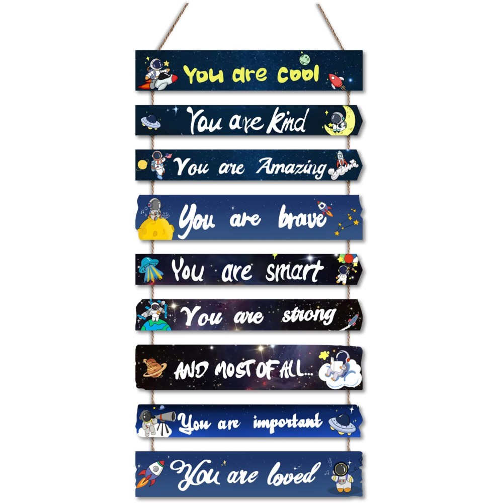 Outer Space Room Decor for Teen Boys Aesthetic, Cool Bedroom Wall Decor for Baby Boy, Navy Blue Kids Wall Art Signs, Fun Stuff Black Decorations for Nursery Bed Room Dorm Classroom Bathroom