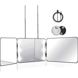 JANMPASK LED 3 Way Mirror Trifold to See Back of Head for Self Hair Cutting Barber Supplies Accessories 360 Makeup Vanity Mirror with Light