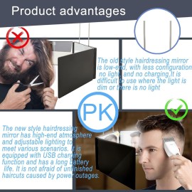 JANMPASK LED 3 Way Mirror Trifold to See Back of Head for Self Hair Cutting Barber Supplies Accessories 360 Makeup Vanity Mirror with Light