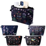 Xuniea 4 Pcs Small Witch Makeup Bag Gifts for Women, Friends, Mushroom Hostess Cosmetic Bag with Zipper Mother Day Birthday Gifts Moon Girls Pouch, Tarot Card Goth Black Toiletry Travel Holiday Purse