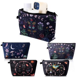 Xuniea 4 Pcs Small Witch Makeup Bag Gifts for Women, Friends, Mushroom Hostess Cosmetic Bag with Zipper Mother Day Birthday Gifts Moon Girls Pouch, Tarot Card Goth Black Toiletry Travel Holiday Purse