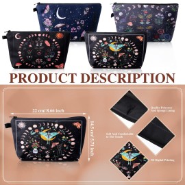 Xuniea 4 Pcs Small Witch Makeup Bag Gifts for Women, Friends, Mushroom Hostess Cosmetic Bag with Zipper Mother Day Birthday Gifts Moon Girls Pouch, Tarot Card Goth Black Toiletry Travel Holiday Purse