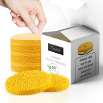 TiwinTi 60 Count Compressed Facial Sponges - Natural Wood Pulp Round Esthetician Face Sponges for Cleansing, Daily Face Washing, Exfoliating Makeup, and Mask Removal (Yellow)