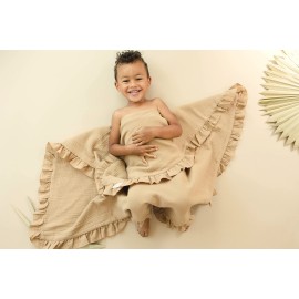 Leyl&Ari Toddler Blanket and Lovey Set | 100% Organic Cotton | Ruffled Blanket (Desert Sand)