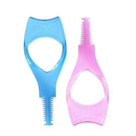 ericotry Pack of 2 Eyelash Comb Applicator 3in1 Mascara Shield Guard Eyelash Brush Curler Guide Applicator Makeup Upper Lower Eye Lash Comb Applicator Guide Tool (Blue+Pink)