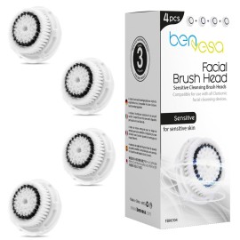 benvesa Sensitive Replacement Brush Heads - Compatible with Clarisonic Mia 1, Mia 2, Mia Fit, Alpha Fit, Smart Profile Uplift - 4 Pack