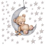 DEKOSH Teddy Bear Sleeping on The Moon Nursery Wall Decal with 90 Stars - Cute & Adorable Baby Nursery Decor