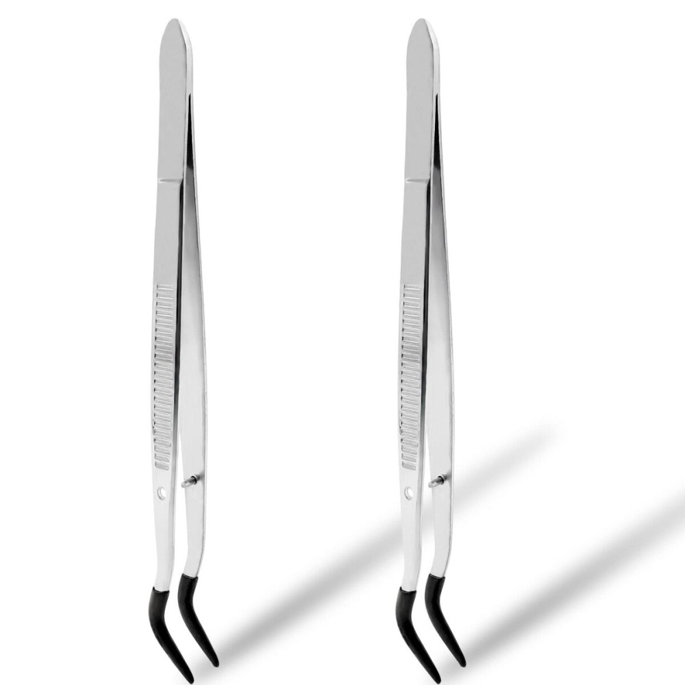 BLMHTWO 2-Piece Rubber-Tipped Bent Tip Lash Tweezers for Eyelash Extensions & Craft Industry Jewelry Lab
