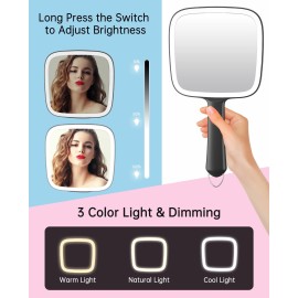 Famihomii Hand Mirror with 3 Light Color & Dimmable, Lighted Handheld Mirror, Lightweight & Durable, Portable & Hangable for Makeup Application, Hair Styling, Shaving, Battery Operated Famihomii Hand Mirror with 3 Light Color & Dimmable, Lighted Handheld Mirror, Lightweight & Durable, Portable & Hangable for Makeup Application, Hair Styling, Shaving, Battery Operated