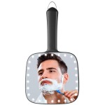 Famihomii Lighted Handheld Mirror, 6.2x 5.9 Square Glass Frame with LED Beads, Battery Operated, Ideal for Haircut, Shaving, Makeup, and Wound Care