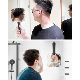 Famihomii Lighted Handheld Mirror, 6.2x 5.9 Square Glass Frame with LED Beads, Battery Operated, Ideal for Haircut, Shaving, Makeup, and Wound Care