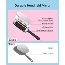 Famihomii Lighted Handheld Mirror, 6.2x 5.9 Square Glass Frame with LED Beads, Battery Operated, Ideal for Haircut, Shaving, Makeup, and Wound Care