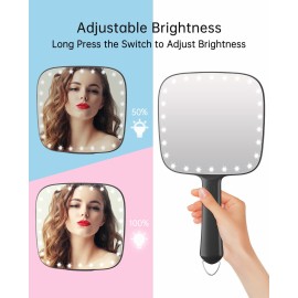 Famihomii Lighted Handheld Mirror, 6.2x 5.9 Square Glass Frame with LED Beads, Battery Operated, Ideal for Haircut, Shaving, Makeup, and Wound Care