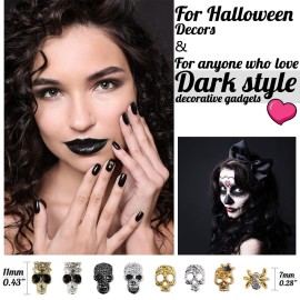 40 Pcs Punk Nail Art Skull Nail Charms 3D Spider Nail Studs w Rhinestones Metal Punk Vintage Alloy Skeleton Nail Sticker Jewelry Nail Design Glitters Cool for Nails Makeup Cellphone Halloween Cosplay