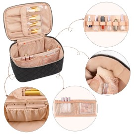 OCHEAL Portable Cosmetic Bag For Women, Large Capacity Travel Makeup Case Organizer, Rhombus Black, Toiletry Bag for Girls Traveling With Handle and Divider