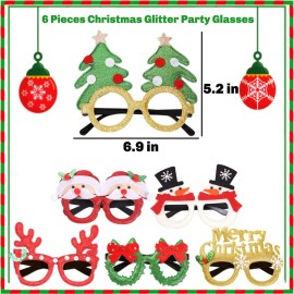 12PCS Christmas Headbands and Glasses Frames, Christmas Party Glittered Glasses Frame and Christmas Holiday Headbands for Christmas Party Favors Supplies Xmas Party, Holiday Favors and Photo Booth