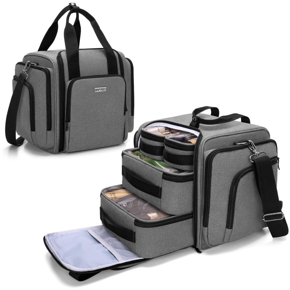 BAFASO Travel Makeup Bag with 4 Inner Removable Pouches, Multifunctional Hair Bag Cosmetic Bag Holds Makup/Hair Supplies (Patent Pending), Gray BAFASO Travel Makeup Bag with 4 Inner Removable Pouches, Multifunctional Hair Bag Cosmetic Bag Holds Makup/Hair Supplies (Patent Pending), Gray