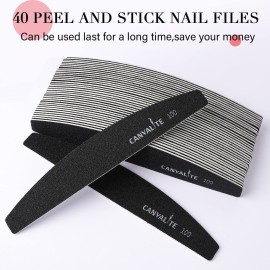 Canvalite 40 PCS Nail File Professional Reusable Peel and Stick Nail Files Replaceable Emery Boards 100 Grit Fingernail Files Manicure Tools for Home and Salon Use Canvalite 40 PCS Nail File Professional Reusable Peel and Stick Nail Files Replaceable Emery Boards 100 Grit Fingernail Files Manicure Tools for Home and Salon Use