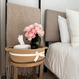 CHICVITA Small Woven Rope Gift Basket, Baby Nursery Storage Baskets for Towels, Snacks, Toys, Diapers, Rectangle Shelf Baskets for Bathroom, Cute Brown Basket, 13 x 9.8 x 5 inches