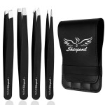 Sharpend Tweezer Set 4 Pieces - Professional Stainless Steel Tweezers Slant Tip Tweezers for Eyebrows Precision tweezers for Facial Hair,Splinter and Ingrown Hair Tweezers for Women & Men